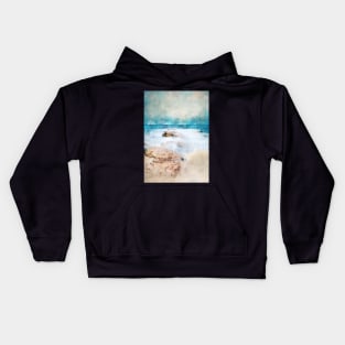 Sea and sand watercolour on rough paper Kids Hoodie